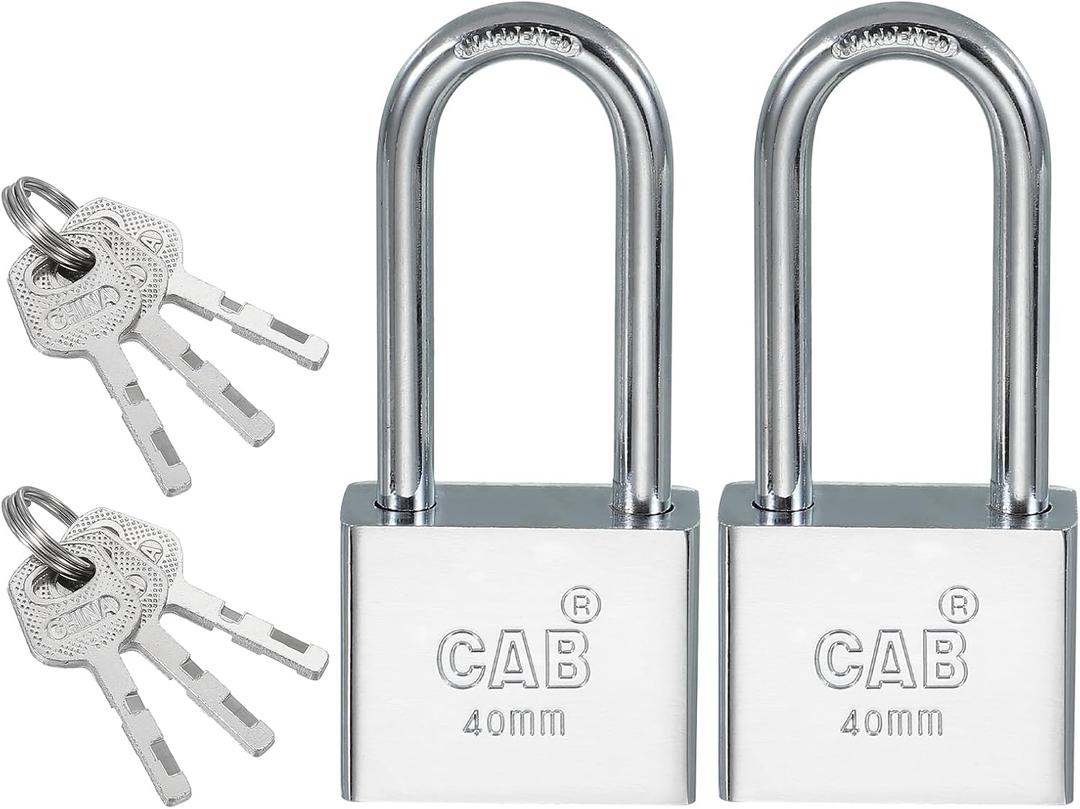 PATIKIL Keyed Padlock 40mm (1-9/16"), 2 Pcs Keyed Different Locks Stainless Steel Pin Tumbler Padlocks Long Shackle with Key for Indoor Outdoor Doors, Silver
