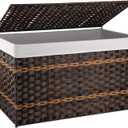 OIAHOMY Storage Basket with Lid, 42.3 Gallon (160L) Blanket Basket with Removable Liner Bag, Synthetic Wicker Hamper with Handle, Hamper for Living Room, Brown