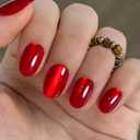 Curvlife Oval Press On Nails Short  Soft Gel Cat Eye Salon Quality Ruby Luxe Glossy Red Fake Nails with Glue, Long Lasting Daily False Nail Tips for Women