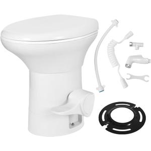 YITAHOME RV Toilet with Enamel Bowl, Plastic Toilet Body, Pedal Flush, Gravity Flush Toilet High Profile with Hand Sprayer, Flange for Motorhome Caravan Car Travel