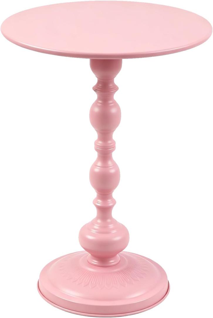 Vintage Metal End Table, Round Side Table Nightstand for Small Spaces, Industrial Accent Table for Living Room Bedroom Sofa Patio, 15.7" Top Diameter, Easy Assembly (Pink)