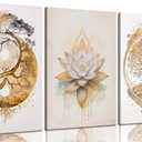 Tree of Life Canvas Wall Art Lotus Zen Painting Picture Wall Decor Abstract Yin Yang Fall Art Poster Print Artwork for Living Room Yoga Room Hotel Bedroom Home Decoration (24L" x 16W")
