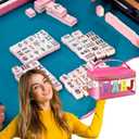 Kinlop American Mahjong Bag Empty Clear Mahjong Tiles Bag, Letter Embroidery Mahjongs Case for Standard Size American Mahjongs Set, Case Only(Pink,Mahj)