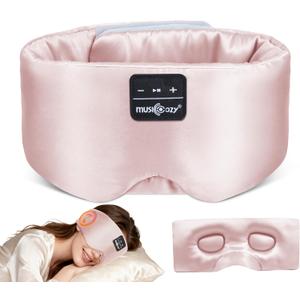 MUSICOZY 3D Silk Bluetooth Sleep Mask Headphones, Mulberry Silk Eye Mask with Ultra-Thin Wireless Speakers, Bluetooth 5.4 Sleeping Headphones for Side Sleepers, Music Sleep Mask Gifts for Men Women (Pink)
