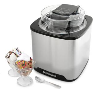 Nostalgia 2-Quart Digital Electric Ice Cream for Homemade Ice-Cream, No Salt or Ice Required, Overnight Chill Canister, Stainless Steel