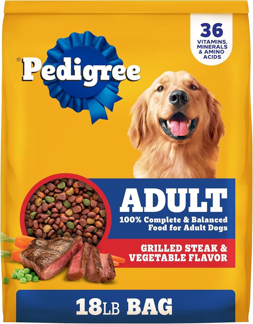 Pedigree Adult Dry Dog Food, Complete Nutrition, Grilled Steak & Vegetable Flavor, 18 lb. Bag (EXP 10/10/26)