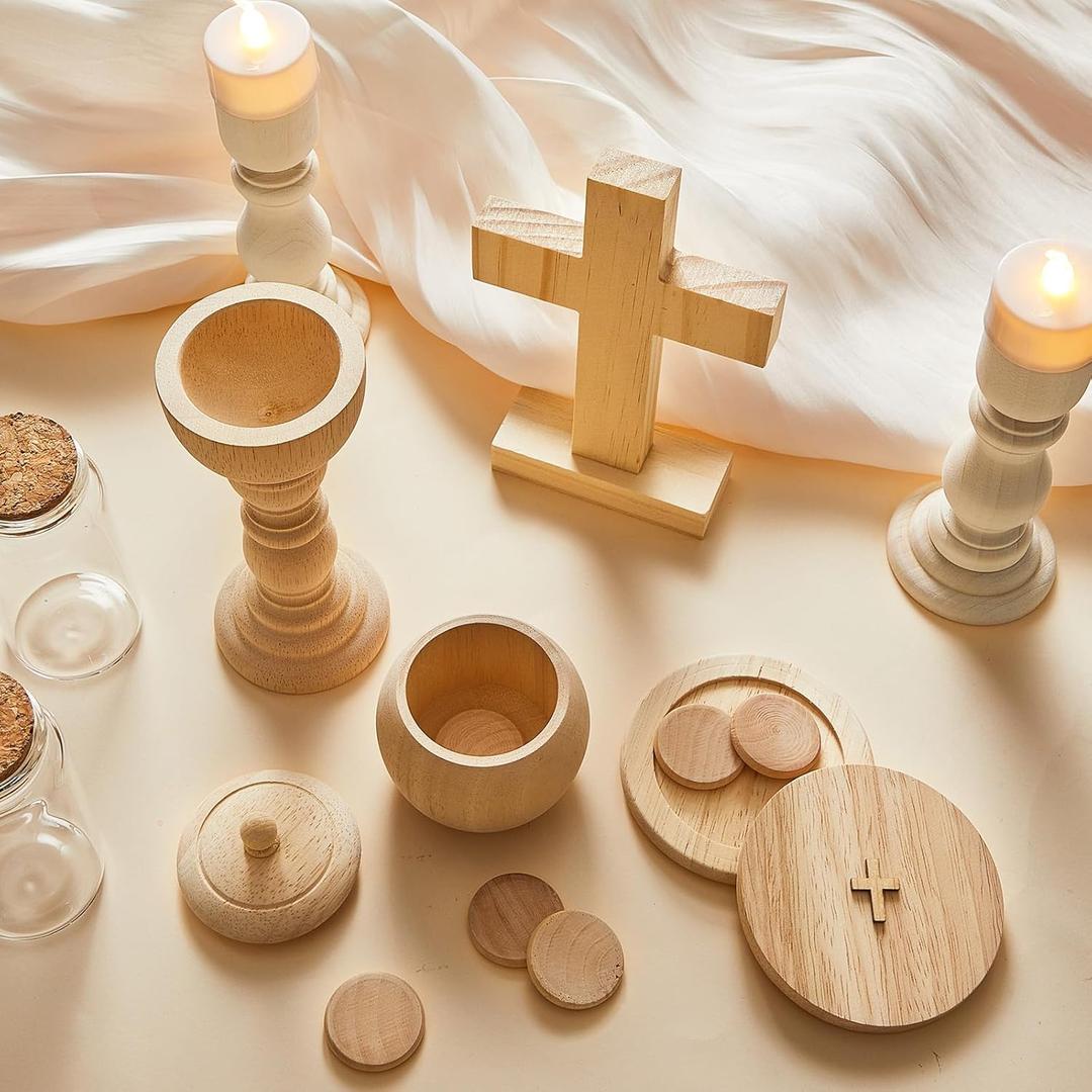 Sliner Catholic Gifts for Kids Mass Kit Wooden Mass Play Set My First Communion Gift Catholic Toys Set Baby Holy Baptism Gifts for Children Priest Churches Birthday Easter Party Decor(Simple Color)