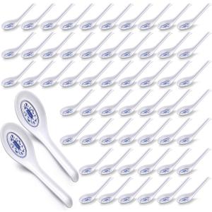 Hushee 100 Pcs Asian Soup Spoon Large Chinese Noodle Ramen Reusable Japanese Pho Spoon Bulk with Hook for Home Restaurant