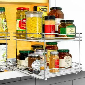 10-1/4 in. Wide - Double Silver Chrome Slide Out Spice Rack Pull Out Cabinet Organizer