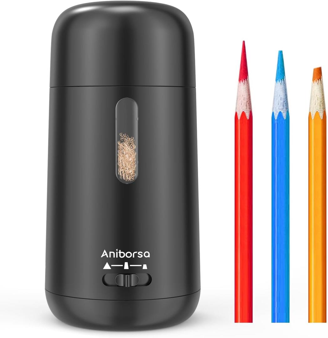 Automatic Electric Pencil Sharpener - Auto Feed, Auto Stop & Auto Eject, Rechargeable for Classroom, Home, School, Office, Black
