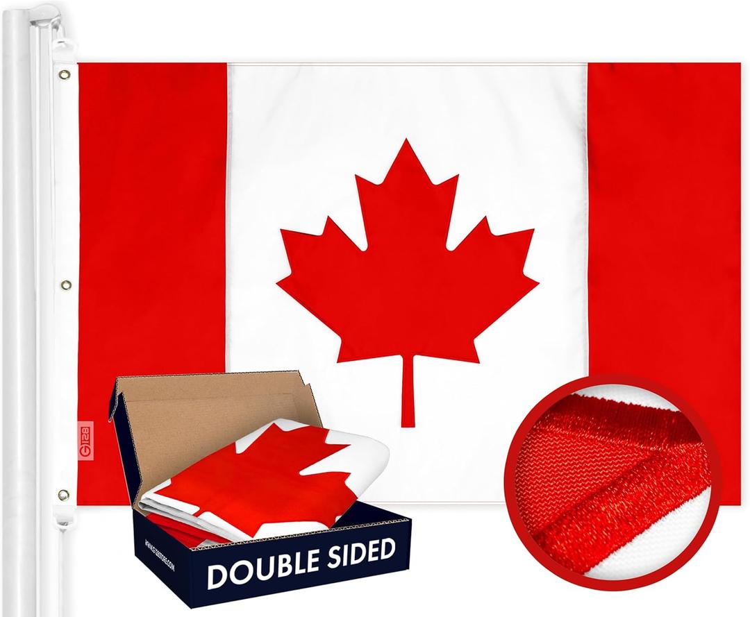 G128 Canada Canadian Flag | 6x10 Ft | Double ToughWeave Series Double Sided Embroidered 210D Polyester | Country Flag, Embroidered Design, Indoor/Outdoor, Brass Grommets, Heavy Duty, 3-ply