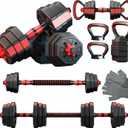 6-in-1 Adjustable Dumbbell & Barbell Weight Set, 45LB Octagon Anti-Roll Iron Sand & Cement Composite Weights, All-in-One Home Gym Equipment with Kettlebell, Push-up Stands & Gloves
