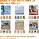 Wooden Peg Puzzle for Toddlers, Cognitive Learning, Double Side Scens Board for Home School Planner,Autism Learning Materials