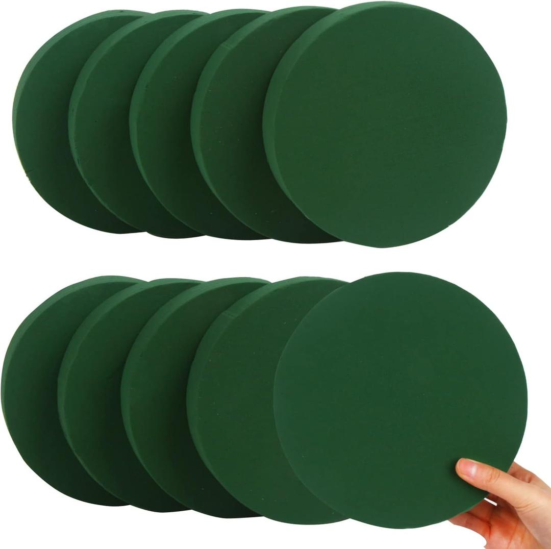 KIMOBER 10PCS 8" Large Round Floral Foam Bricks,Wet Green Foam Blocks for Flower Arrangement,Wedding Decoration (1.57 X 7.9,10pcs)