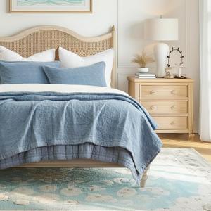 EVERGRACEHOME Stonewashed Cotton Quilt Set, King Size, Sonoma Blue
Ultra Soft Oversized Bedspread Coverlet, Lightweight Crinkle Box Stitch Bedding Set, for All Season, with 2 Matching Shams
