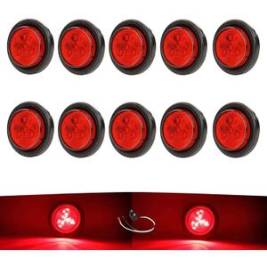 NEW SUN 2" Round LED Trailer Lights, Side Marker Lights Waterproof with Grommet & Plug+Play 2 Pin for Fender, Truck, Trailer, Rvs, Camper, 10Pcs Red