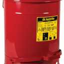 Justrite 14 Gallon Galvanized Steel Oily Waste Can, 20" x 16" Metal Oil Rag Safety Can with Foot Operated Self-Closing Lid for Oil Rag Disposal, Made in The USA, Red, 09500