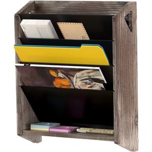 J JACKCUBE DESIGN Wall Document File Organizer Rustic Wood Magazine Rack with 5 Compartments Hanging Mail Holder for Home, Office - MK624A