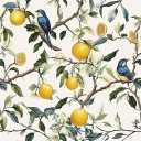 Vintage Bird Floral Wallpaper Self Adhesive Peel and Stick Watercolor Whimsical Lemon Tree Botanical Leaf Paper Removable Waterproof for Bedroom Renter Friendly 17.71"x236.2" (White/Yellow/Blue)
