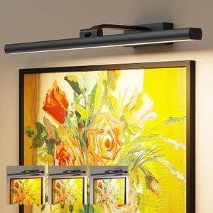 Wireless Picture Lights for Wall, 24in Battery Operated Wall Light for Painting Rechargeable CCT Rotatable Art Gallery Light with Remote Dimmable Timer for Artwork Frame Display Dartboard