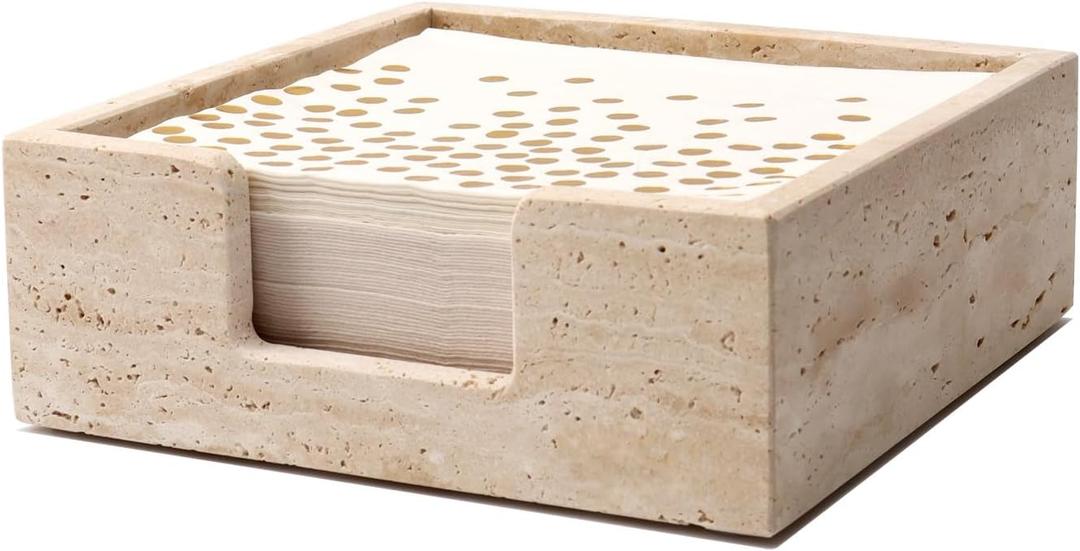 Luncheon Napkin Holder,Travertine Stone Napkin Holders Fit for 6.5x6.5 Luncheon-Sized Napkins,Stone Napkin Holder for Table Kitchen Counter Dining Room Party Bar Decor,Beige