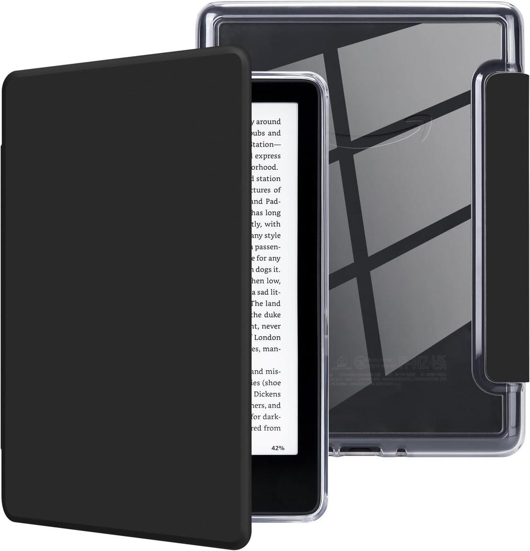 MOROCK Case for All-New 6.8" Kindle Paperwhite and Paperwhite Signature Edition (11th Generation, 2021 Released), Lightweight PU Leather and PC Clear Acrylic Back Cover, Auto Sleep/Wake, Black