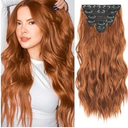 Fliace Clip in Hair Extensions, 6 PCS Natural & Soft Hair & Blends Well Hair Extensions, Medium Brown Long Wavy Hairpieces(20inch, 6pcs, Copper Red)