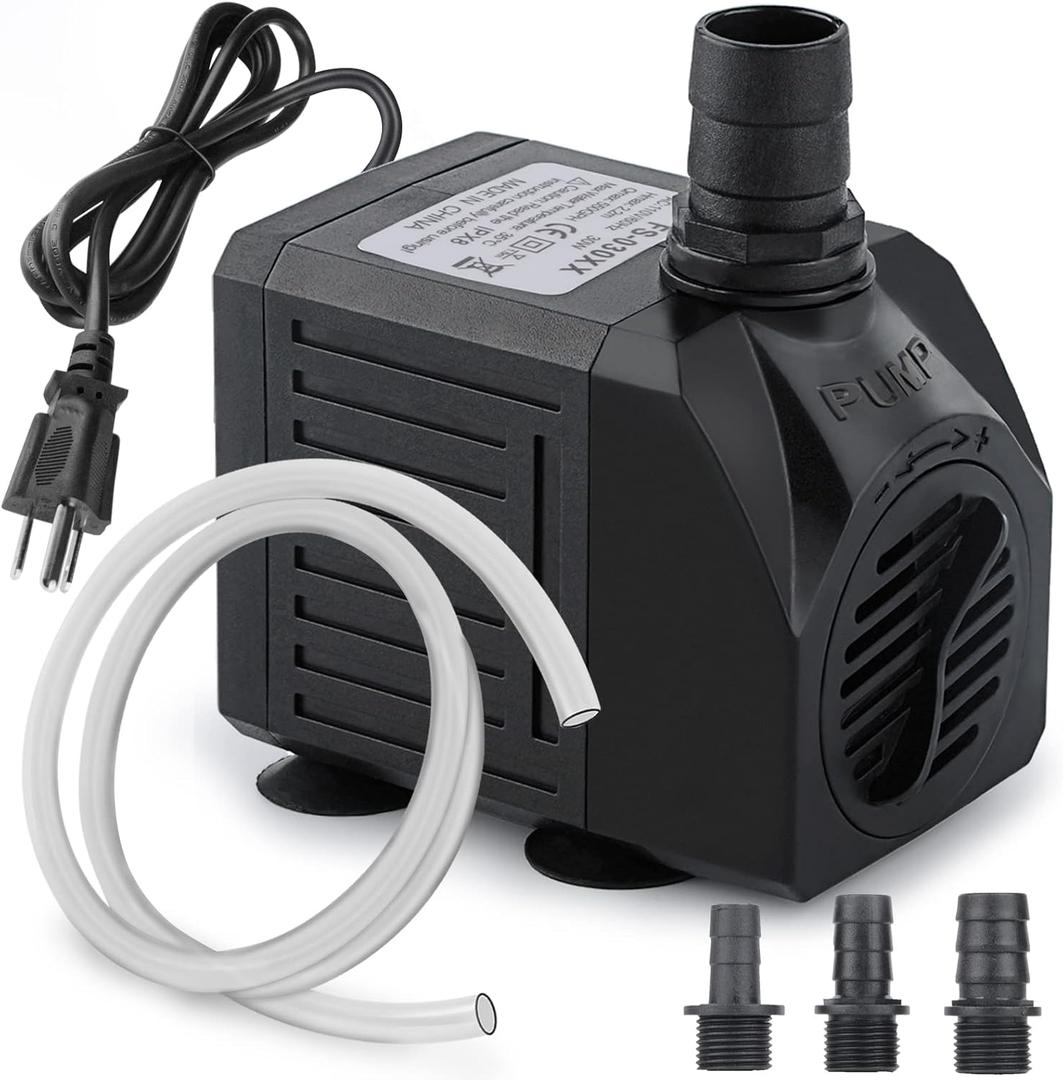 FREESEA Aquarium Submersible Fountain Pump: 30W 550GPH Adjustable Quiet Water Pumps with 7.2ft High Lift for Small Pond | Waterfall | Outdoor | Statuary | Hydroponic (550GPH with tubing) (Black)