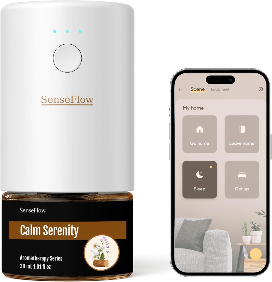 SF101S Smart Wi-Fi Waterless Ultrasonic Essential Oil Diffuser100% Plant-Based,120-Day Natural Air Freshener & Aromatherapy Scent Diffuser Covers 100 for Home,Hotel-Calm Serenity