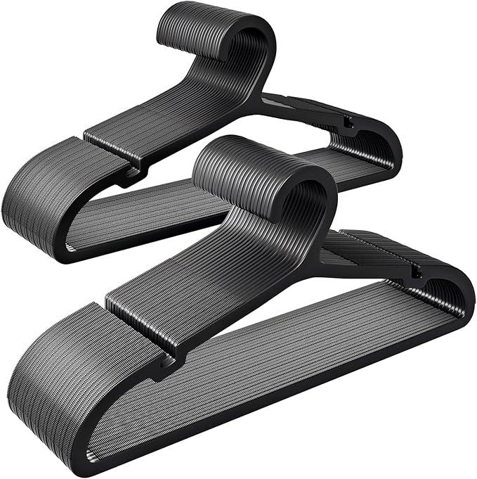 ABHENG 50 Pack Clothes Hangers, Non Slip Plastic Coat Hangers, Space Saving Hangers, Heavy Duty, Hanging Dry Wet Clothes,16.4" x 8.3", Black, UAPY0550B