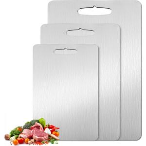 3Pack Titanium Cutting Board, 2025 New Upgrade 100% Pure Titanium Cutting Boards for Kitchen, Hygiene & Durability Non Stick Chopping Board, Double sided Cutting Board, Easy to Clean (M+L+XL