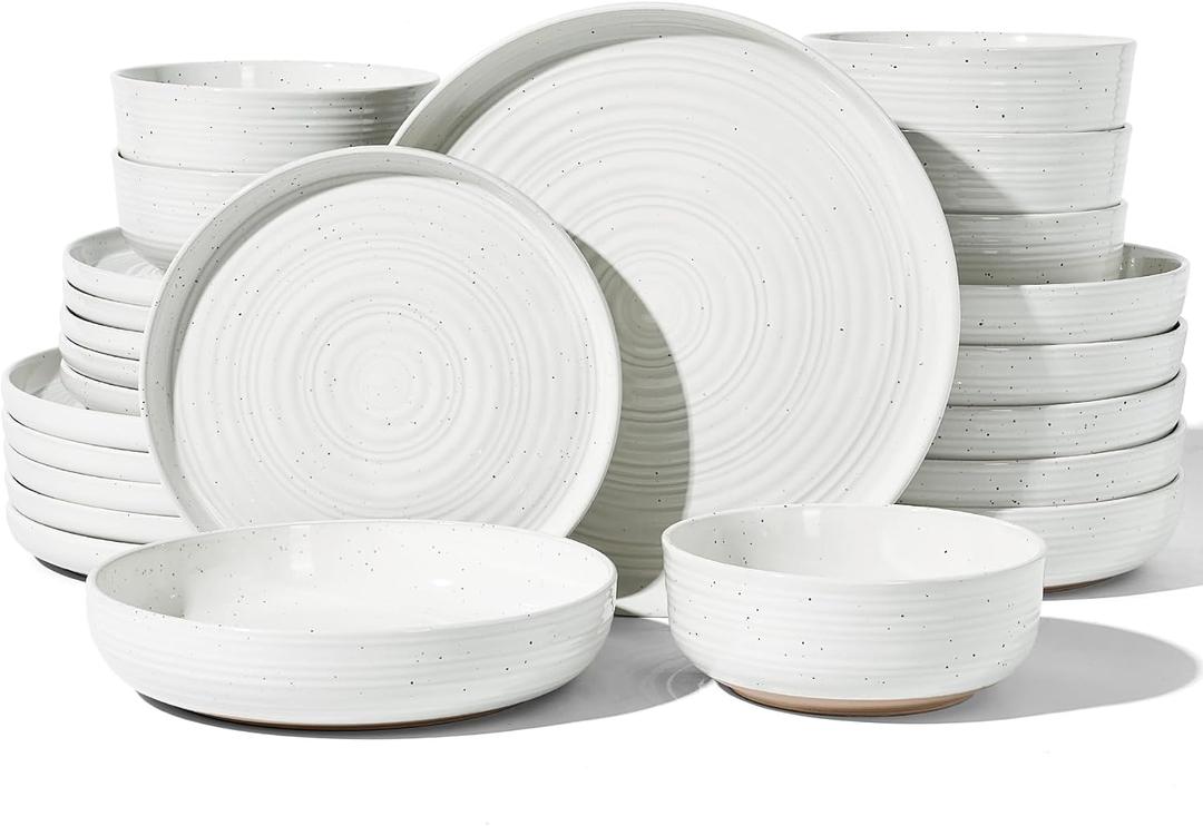 Stoneware Dinnerware Sets with Pasta Bowls, Dish Set for 6