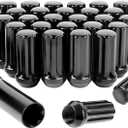 Set of 32, m14x1.5 Lug Nuts XL Spline for Silverado Suburban Express Sierra Ram 2500 3500 F250 F350 8 Lug Aftermarket Wheels Lug Nuts, Conical Bulge Seat, Closed End W/ 1 Socket Key, Black