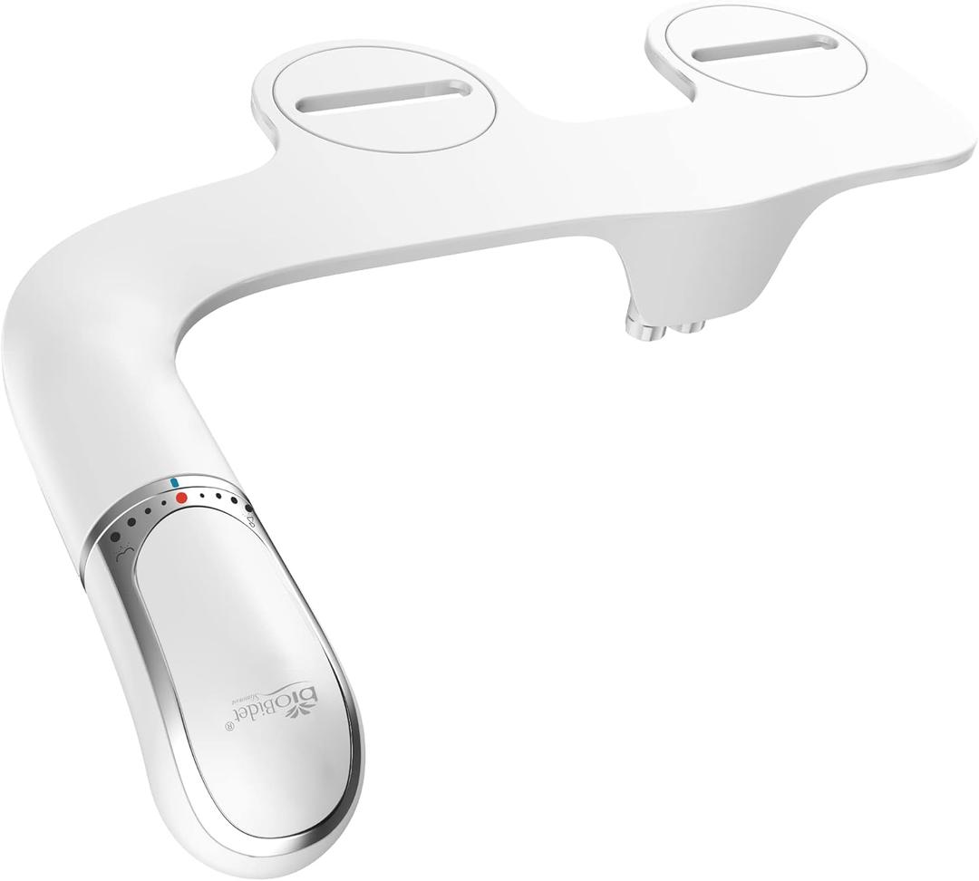 Bio Bidet SlimTwist Bidet Attachment for Toilet, Non Electric, Retractable Dual Nozzles, Adjustable Water Pressure, Splash Guard, Easy Install, White (1 Pack)