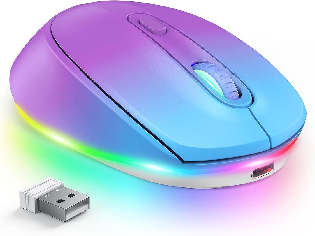seenda Wireless Mouse, Rechargeable Light Up Mouse for Laptop, Small Cordless Mice with Quiet Click LED Rainbow Lights for PC Computer Chromebook Windows Mac, Blue &Purple