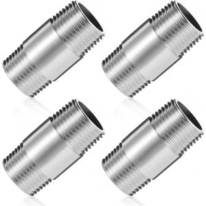 4 Pcs 304 Stainless Steel Pipe Fittings 3/4" NPT x 3/4" NPT Male Threaded 2" Length Nipple Cast Pipe Fittings for Oil Air Fuel