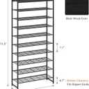 10 Tier Shoe Rack Organizer for 40-50 Pairs, Tall Metal Shoe Storage Shelf with Wood Top, Adjustable Boot Space, Narrow Design for Entryway Closet,Black