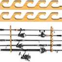 RayYunTustone Horizontal Fishing Rod/Pole Holders for Garage, Wall or Ceiling Mounted Rack, Solid Wood Fishing Rod Holder Holds up to 5 Rods or Combos Fishing Gear, Gifts for Men
