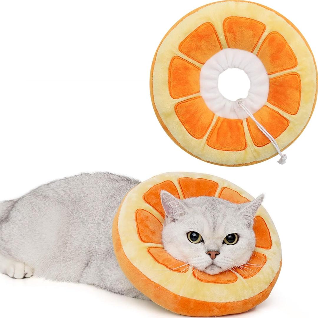 ANWA Adjustable Cat Cone Collar Soft, Cute Cat Donut Collar After Surgery, Kitten Recovery Cones to Stop Licking (Large, Orange)