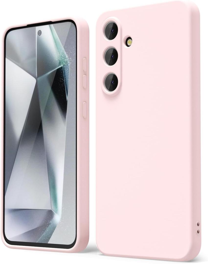 oakxco for Samsung Galaxy S24 FE Phone Case Liquid Silicone, Thin Slim Soft Rubber Gel TPU Plain Simple Cover for Women Girl Cute, Matte Solid Color, Light Pink