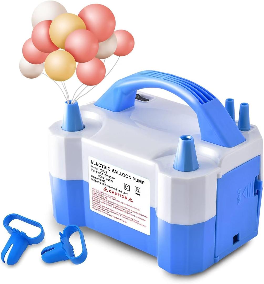 Electric Air Balloon Pump, Portable Dual Nozzle Electric Balloon Inflator/Blower for Party Decoration,Used to Quickly Fill Balloons - 110V 600W [Blue]
