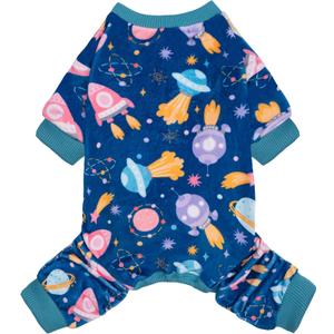 cyeollo Dog Pajamas, Soft Velvet Dog Pjs for Small Dogs, Cozy Pet Sleepwear Stretchy Puppy Onesie, Cute Pattern Doggy Jumpsuit, Comfy Dogs Clothes, Lightweight Doggie Jammies, Spaceship L