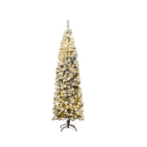 7.5-ft Pre-lit Pencil Silver Artificial Christmas Tree with White LED Lights