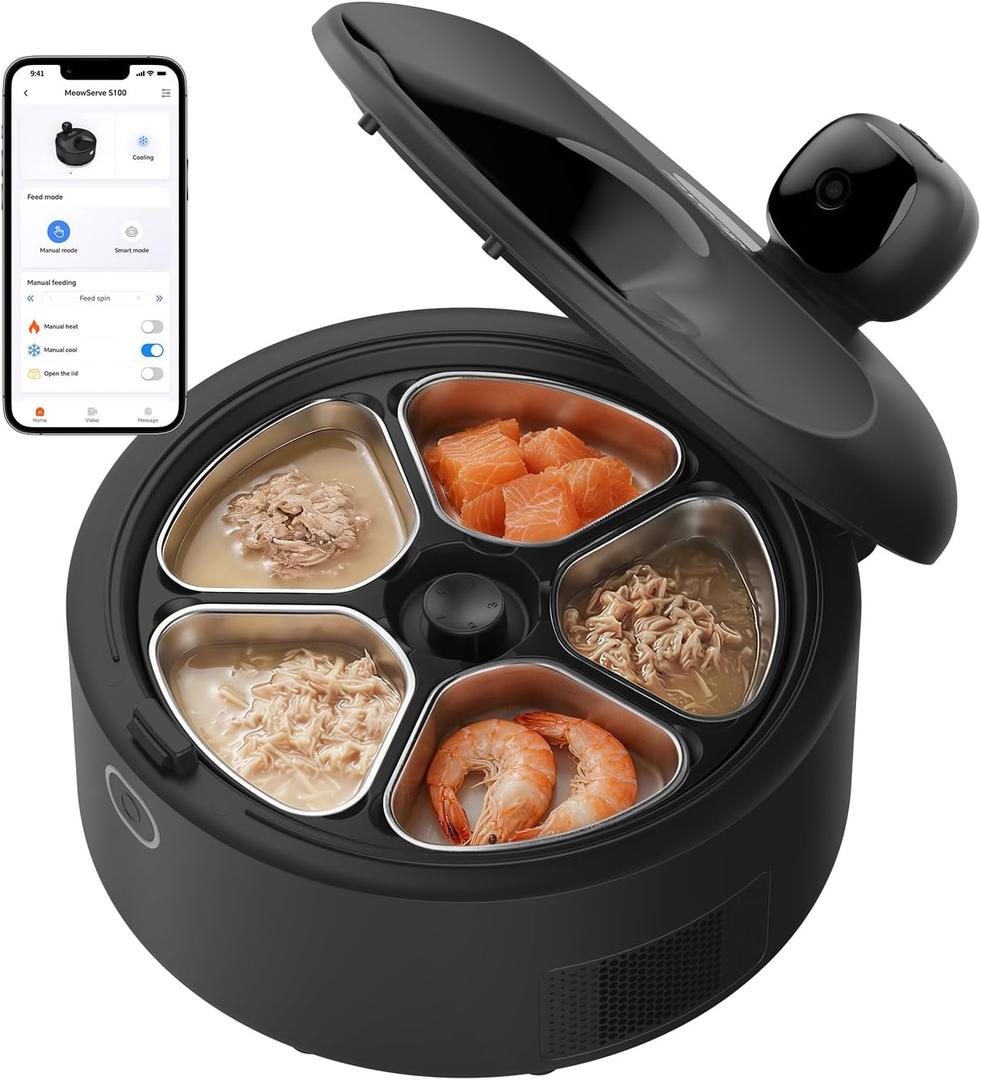 Automatic Wet Food Cat Feeder with 3MP Camera, App Control, Dual Semiconductor Cooling, Heating Feeding Area, 5 Stainless Steel Trays Pet Food Dispenser