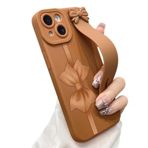 jueaes Cute Bow Case for iPhone 14 with Finger Hand Wrist Strap