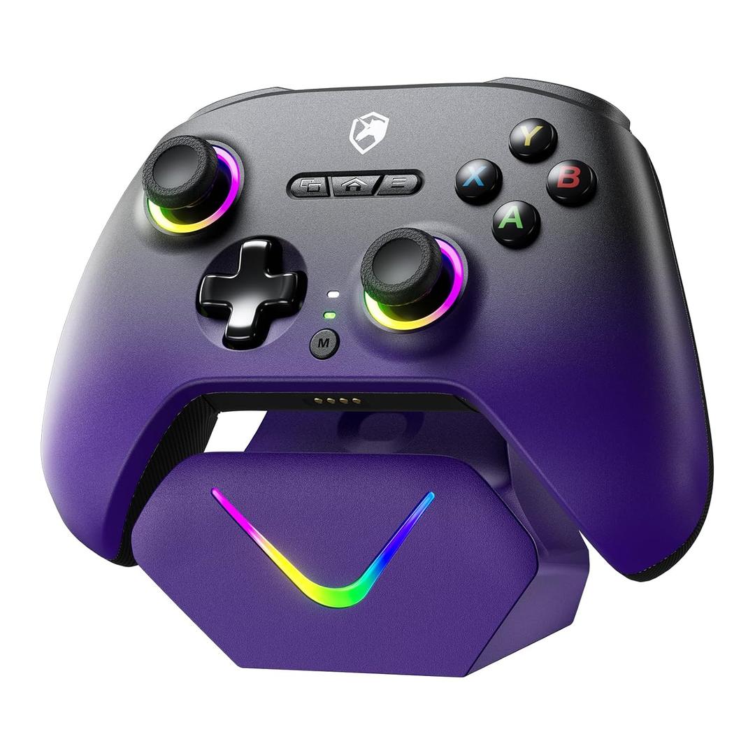 ECHTPower Upgrated PC Gaming Controller TMR Hall Effect Joysticks Anti-Drift & Dual Triggers, 1000Hz Polling Rate, Turbo & Vibration, Programmable Buttons for PC/Switch/Switch 2/iOS/Android with Charging Dock