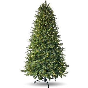 7.5ft Prelit Christmas Tree with 798 Warm White & Multi-Color LED Lights 1900 Branch Tips 3-Minute Quick Power Connect Pencil Xmas Tree for Holiday Decor Home and Party (Green)