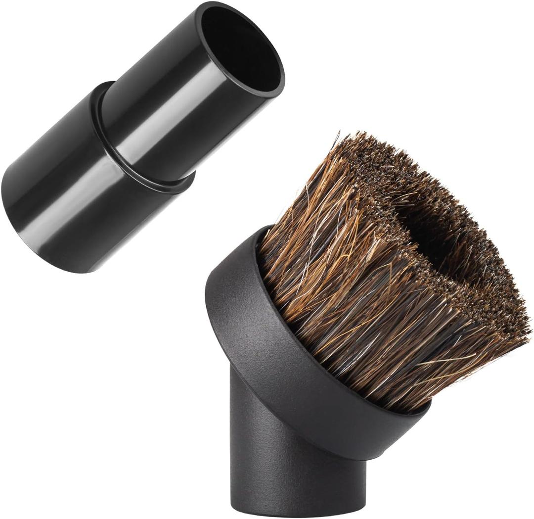 Soft Horse Hair Vacuum Brush Attachment For Shark Vacuum - Round Brush With Adapter - To Convert The 1 1/4" Tool To 1 1/2" Vacuum Hoses, Vacuum Attachment Brush Hair Length 35mm