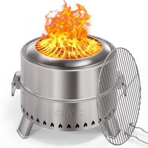 Ciays Smokeless Firepit, 17 inch Fire Pit for Camping with Patented Technology, Portable Fire Pit for Outside with Steel Grill Rack, Fire Poker, and Bag, Easy Setup and Storage, Wood Burning