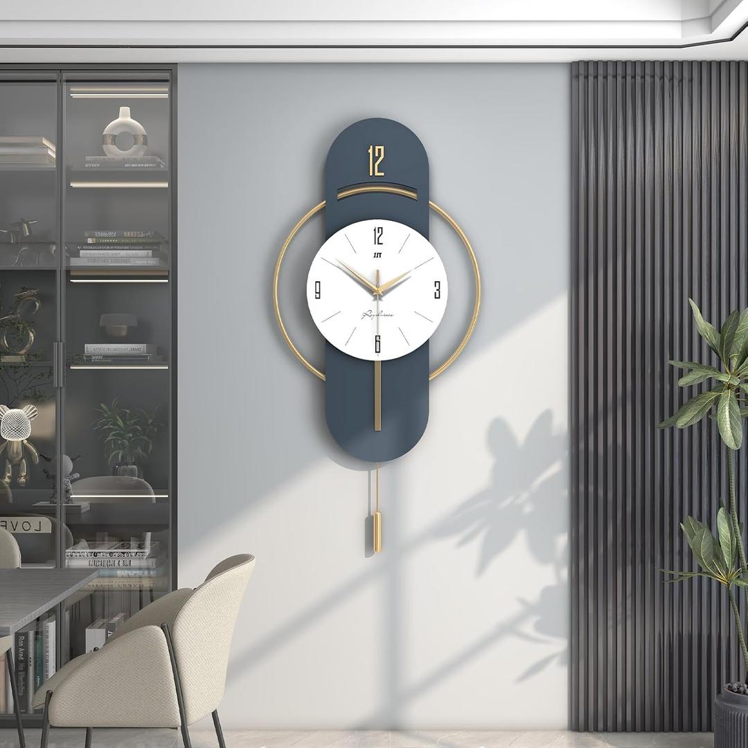 Large Wall Clocks for Living Room Decor Modern Wood Metal Silent Decoration Wall Clock Battery Operated Non-Ticking for Kitchen Bedroom Office Home 16 inch Clock Wall Decor for Indoor House